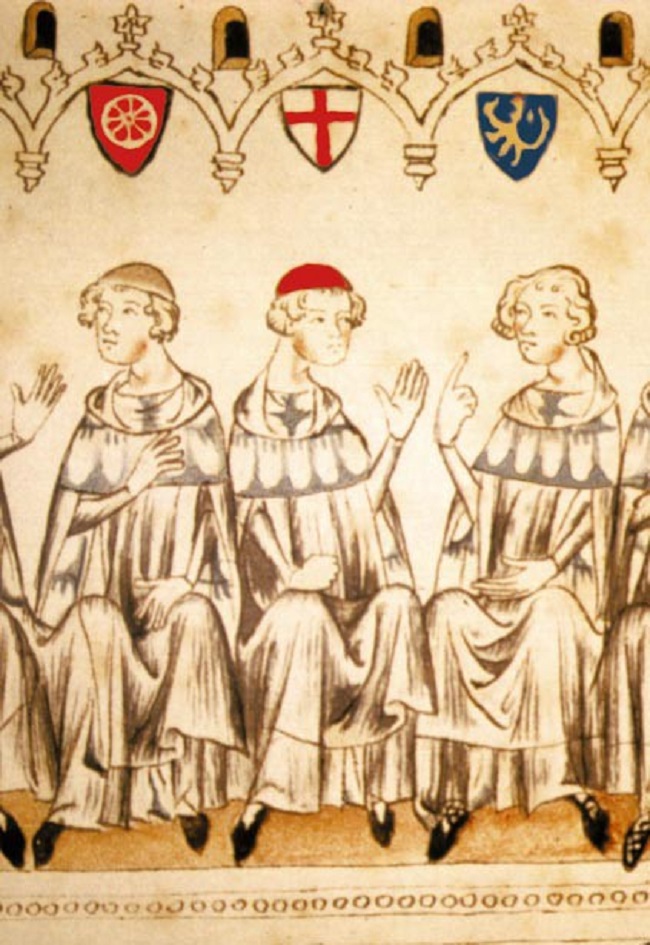 Kurfiřtů, volitelů římského krále, je celkem sedm. Na výřezu je Balduin Lucemburský vpravo.