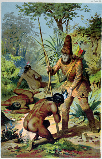 Robinson Crusoe a jeho věrný druh Pátek. FOTO: Carl Offterdinger (1829-89)/Creative Commons/Public domain