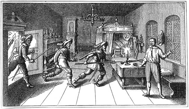 Valdštejnovo zavraždění v Chebu. FOTO: Neznámý autor - Buch-Scan von de:User:Wolpertinger 2004-11-12 12:59/Creative Commons/Public Domain