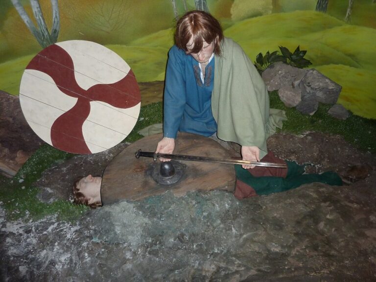 Scéna z vikingského pohřbu jako součást muzejní expozice.