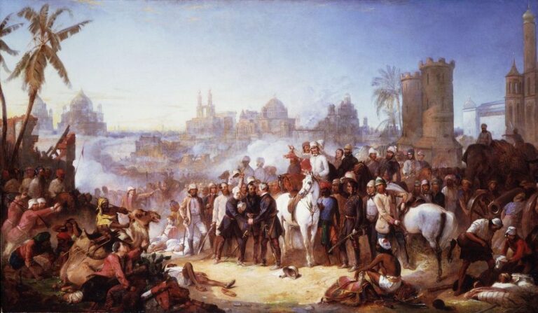 Výjev z indického povstání v roce 1857. Jeho neoficiálními účastníky byli makakové. Foto: Thomas Jones Barker (1815–1882)/Creative Commons/Public Domain