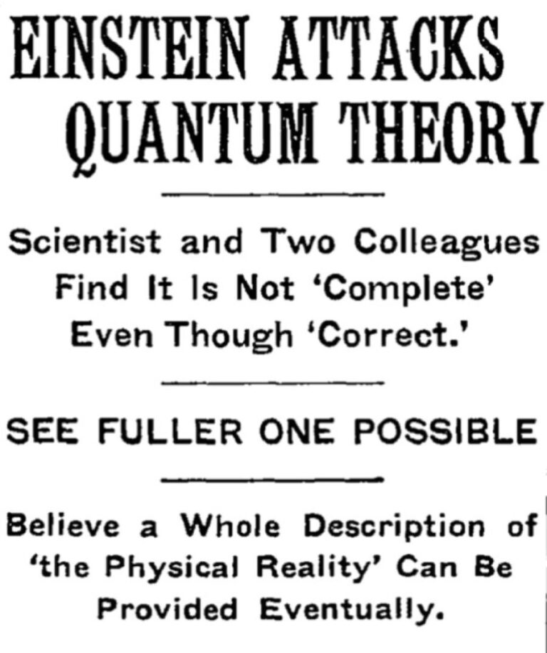 Titulek článku o paradoxu EPR v The New York Times ze 4. května 1935. Foto: New York Times/Creative Commons/Public Domain