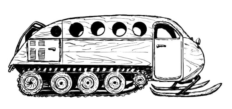 Nákres jeho autobusu, který mohl jezdit po sběhu.