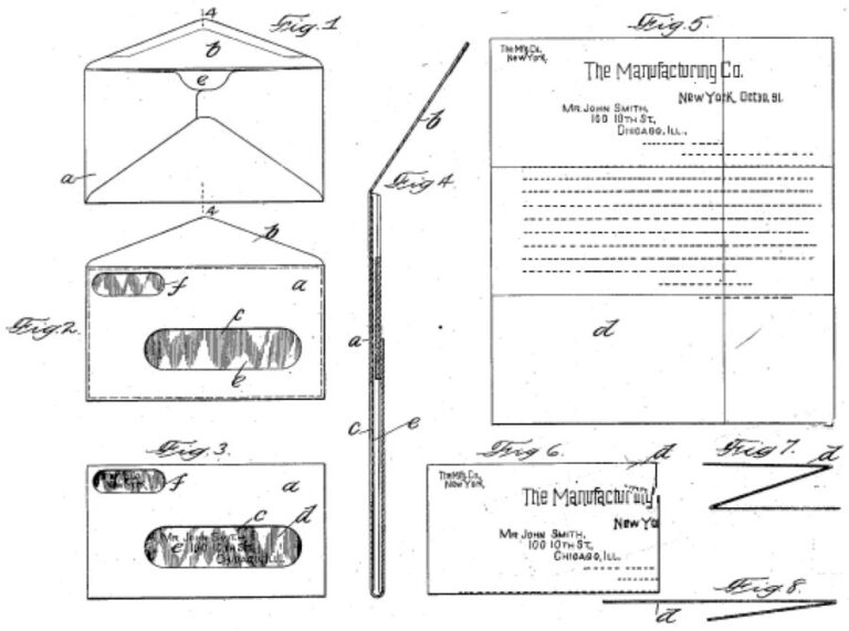 Americký patent 701 839 na obálku s okénkem. Foto: Americus F. Callahan/Creative Commons/Public Domain