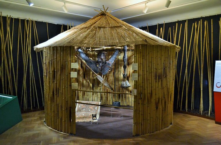 Domorodci na Nové Guineji si stavěli a staví několik typů chýší.Například obdélníkové nebo kruhové (na obrázku).