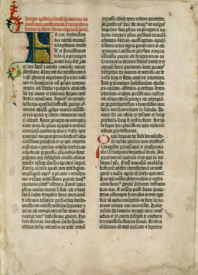 Prvotisk bible Johanna Gutenberga z roku 1455. Ve své době i později jde o cenný tisk.