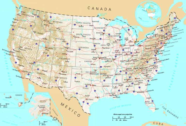 Geografická mapa USA.