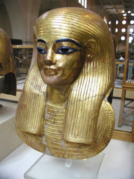 The gilded cartonnage mummy mask of Yuya, the father of Queen Tiye. Yuya was the father-in-law of pharaoh Amenhotep III, one of the the most powerful kings of Egypt's 18th dynasty.