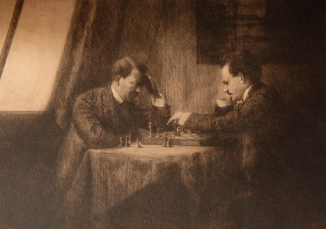 Mandatory Credit: Photo by Bournemouth News / Rex Features ( 999531b ) Hilter and Lenin chess match memorabilia up for auction in Shropshire, Britain - 03 Sep 2009 PICTURE OF HITLER AND LENIN PLAYING CHESS TO BE AUCTIONED An extraordinary etching of a young Adolf Hilter playing chess against Vladimir Lenin 100 years ago has come to light. The art work is by Hitler's Jewish art teacher Emma Lowenstramm, who witnessed the game. It is though that the game took place in Vienna in 1909 when Lenin was in exile and a 20-year-old Hitler was a jobbing artist. The remarkable image was signed by the two dictators and is now for sale at an auction house in Shropshire. Their game allegedly took place in a house that belonged to a prominent Jewish family. When WWII broke out this family fled, giving many of their possessions, including the etching and chess set, to their housekeeper. Now their housekeeper's great-great grandson is selling the sketch and chess board, with each expecting to sell for GBP 40,000. The unnamed vendor's father spent years trying to prove the authenticity of both sketch and board. He compiled a 300-page forensic document that included tests on the paper, the signatures and research on those involved. However, some experts have questioned whether the man identified as Lenin might actually be one of his associates. Richard Westwood-Brookes, who is selling the items, said: This just sounds too good to be true, but the vendor's father spent a lifetime proving it. The signatures in pencil on the reverse are said to have an 80 per cent chance of being genuine, and there is proof that Emma Lowenstramm did exist. The circumstantial evidence is very good on top of the paper having been tested. Hitler was a painter in 1909 and his Jewish teacher Emma Lowenstramm was the person who made the etching. There is some suggestion tha... For more information visit http://ww