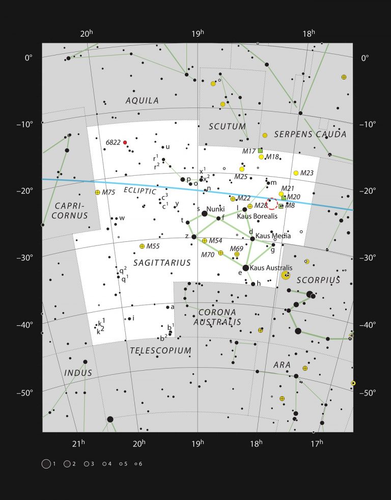 Mapka zachycuje polohu zářícího oblaku NGC 6559 s probíhající hvězdotvorbou, který se na obloze nachází v souhvězdí Střelce.