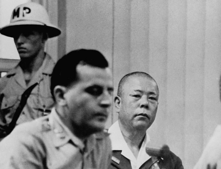 Generál Jamašita během soudního procesu.