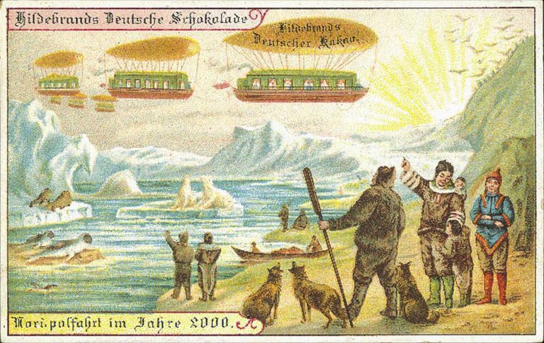 Tak měl v představách autora kreseb vypadat turistický ruch na severním pólu v roce 2000. Svým způsobem nebyl daleko od pravdy a to jistě o změnách klimatu neměl ani ponětí.