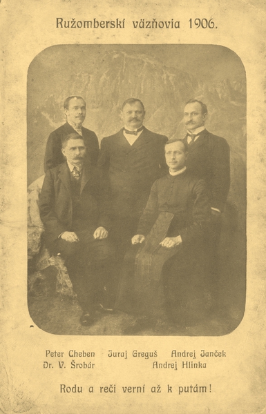 Vězni v Ružomberku 1906. Zleva sedí Vavro Šrobár a Andrej Hlinka.