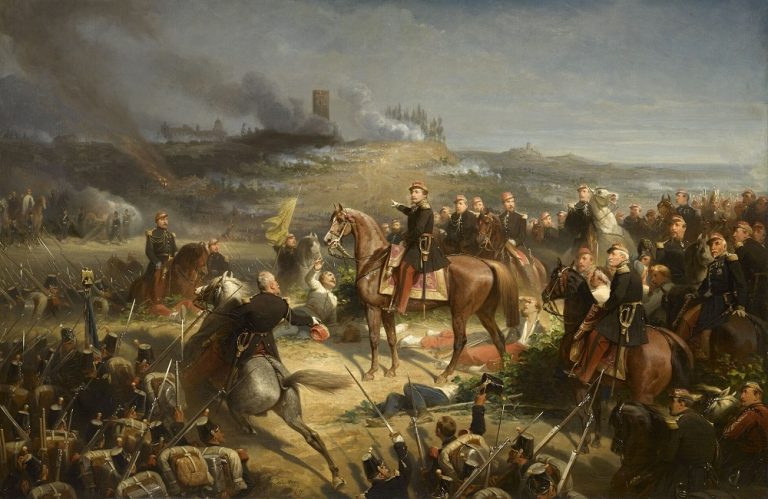 Napoleon III. rozkazuje svým vojákům v bitvě u Solferina.