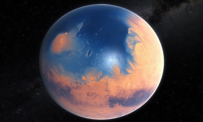 Současné poznání historie Marsu nasvědčuje, že se po jeho vzniku na povrchu nacházela hustá atmosféra a kapalná voda, která možná tvořila i celoplanetární oceán pokrývající převážnou část severní polokoule.