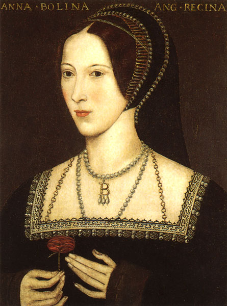 Nad umělcem drží svoji ochrannou ruku králova druhá choť Anna Boleynová.