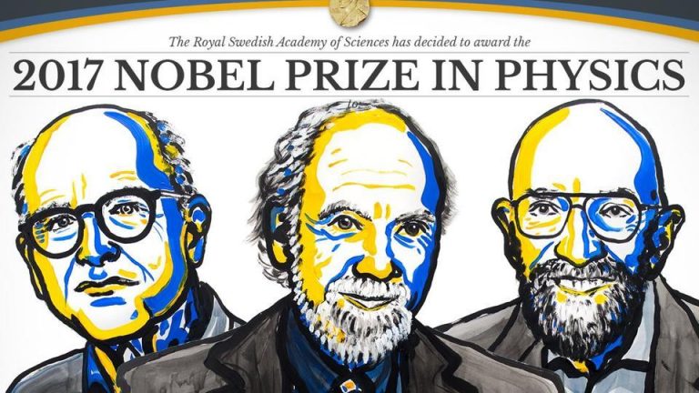 Laureáti Nobelovy ceny za fyziku pro rok 2017: Rainer Weiss, Barry Barish a Kip Thorne.