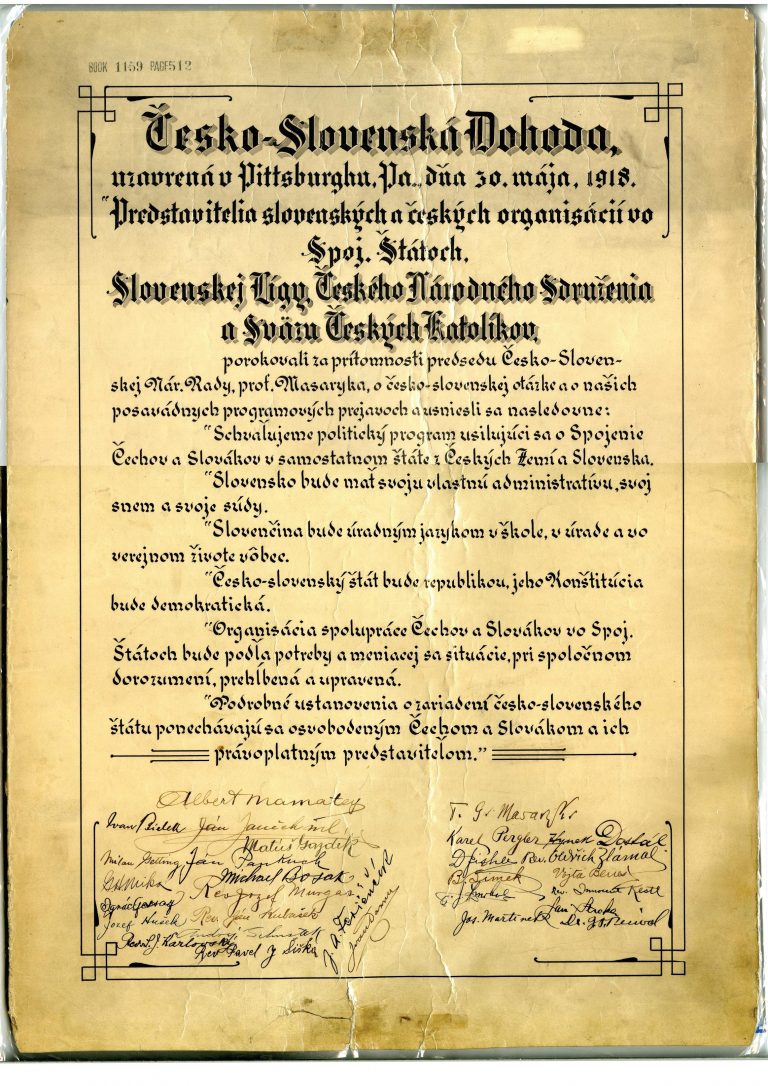 Dohoda schvalovala spojení Čechů a Slováků v samostatném státě.