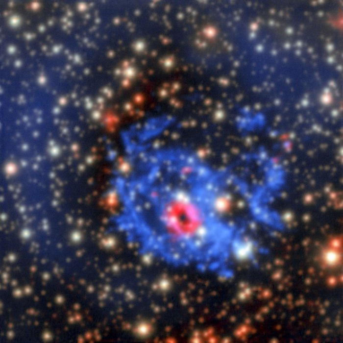Pohled na okolí skryté neutronové hvězdy v Malém Magellanově oblaku.