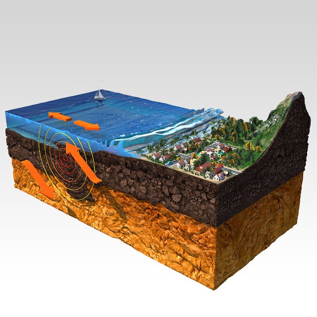 Tsunami způsobuje pohyb litosférických desek na dně oceánu.