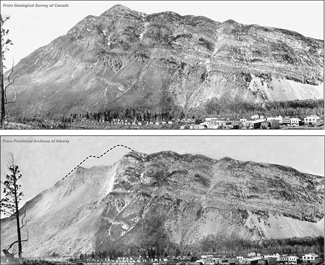V roce se 1903 se vrcholek nestabilní hory sesune přímo na hornické městečko Frank.