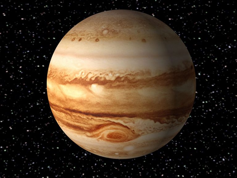 Největší planeta sluneční soustavy Jupiter.