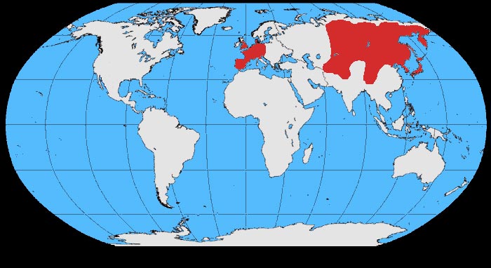 Mapa s rozšířením (červeně)