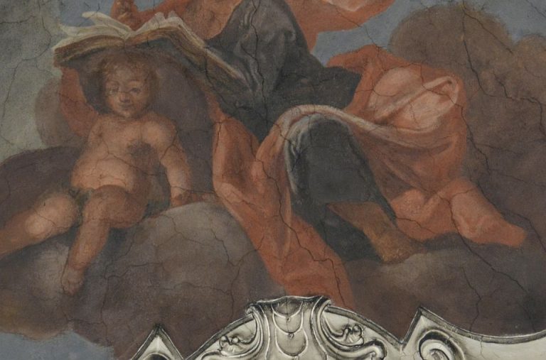 Malba sv. Filip ve viditelném světle,detail pak prohnali UV luminiscencí.