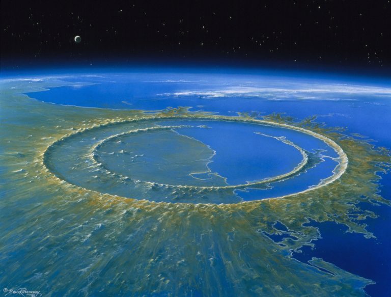 Takto mohl podle vědců vypadat kráter po dopadu asteroidu Chicxulub poté, co na Zemi skončila vulkanická zima.