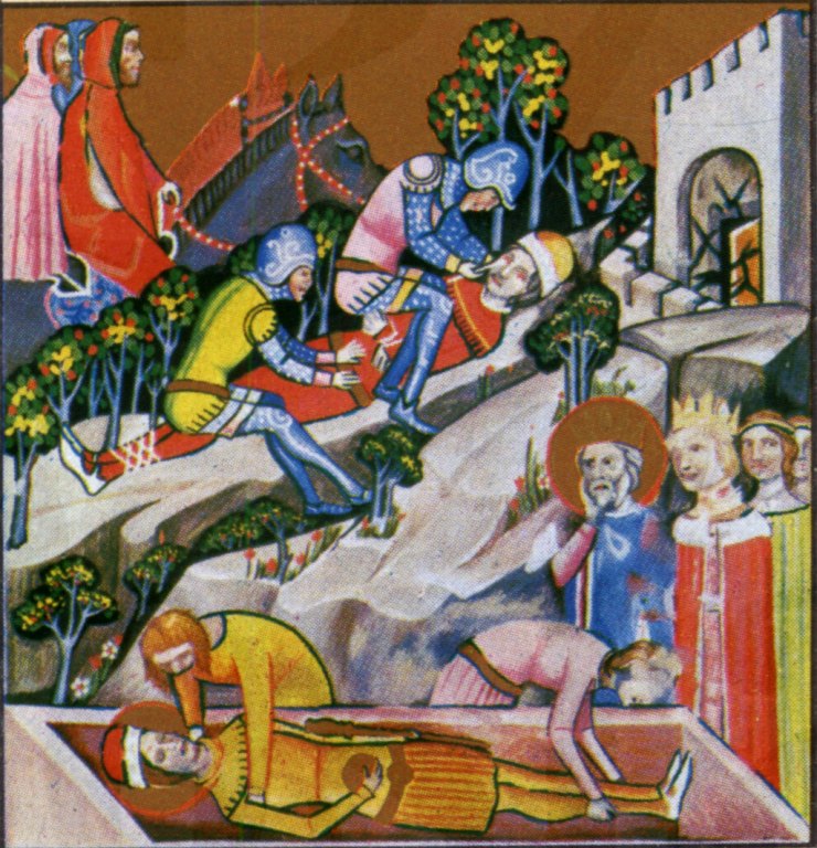 Pohřeb Imricha, Štěpánova syna. Uherský král vzápětí přijímá křesťanskou víru.