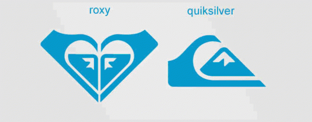 Pokud spojíme dvě loga Quiksilveru, vznikne nám sesterská značka Roxy.