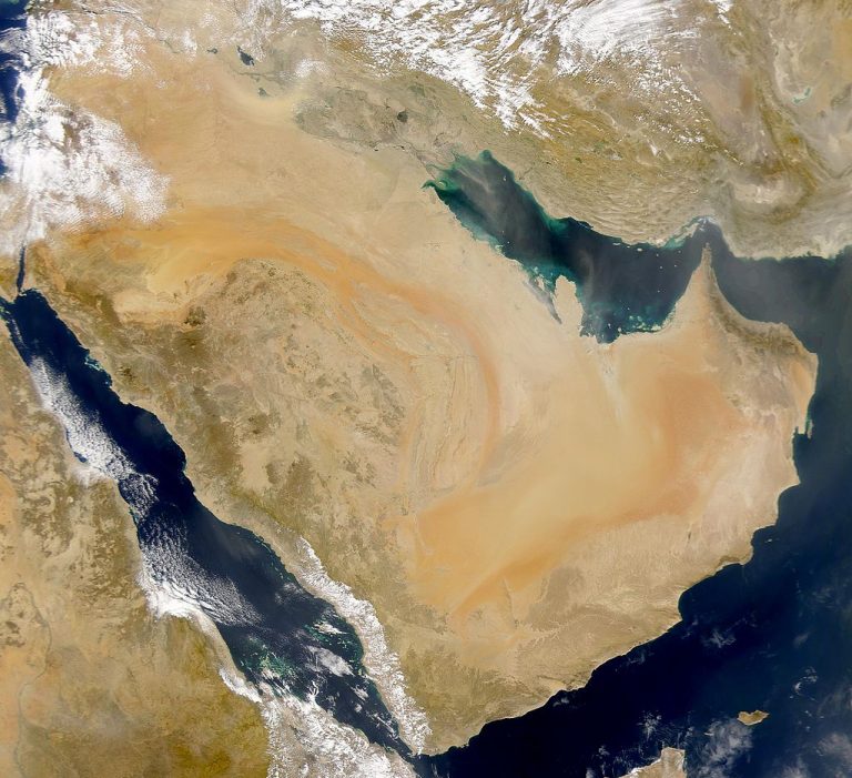 Satelitní snímek Arabského poloostrova