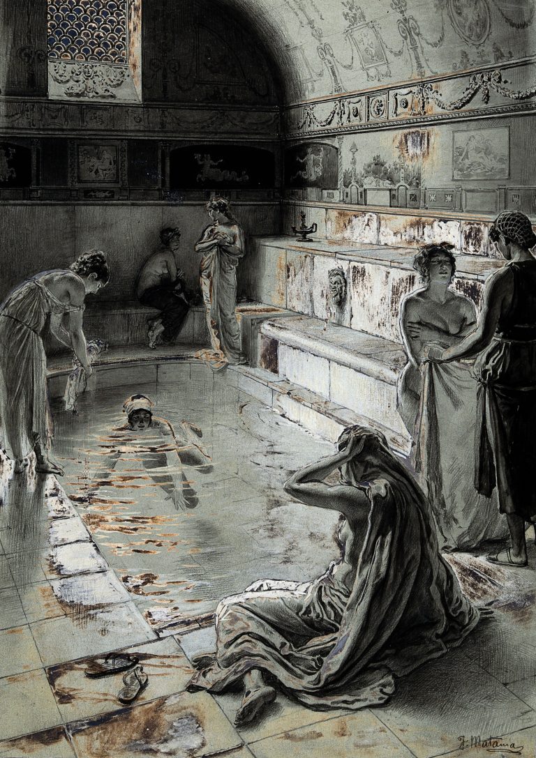 Za časů starověké říše jsou Římanky čistotné a v koupeli tráví spoustu času.