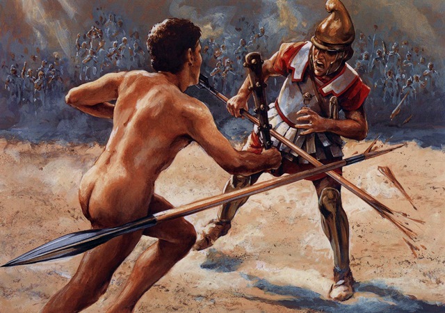 Nejdokonalejším oštěpem bylo římské pilum. Používalo se od konce 4. století př. n. l. do konce 3. století n. l.  Když byl oštěp vržen, provrtal štít protivníka, jeho tělo a zabodl se ještě do štítu dalšího muže.