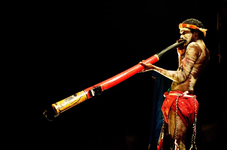 Píšťala didgeridoo se skládá z termity vyžraného eukalyptového kmínku opatřeného náústkem.