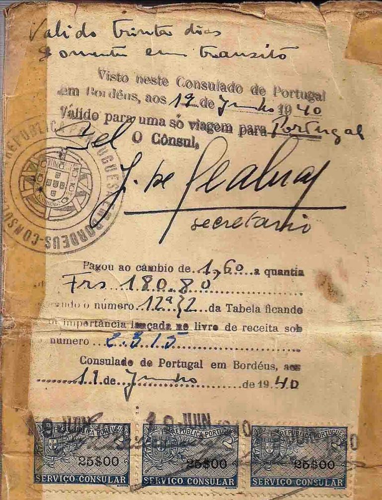 Toto vízum vydak Aristide Mendes 19. června 1940.