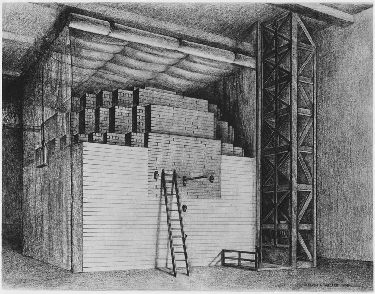 Kresba prvního jaderného reaktoru postaveného lidmi.