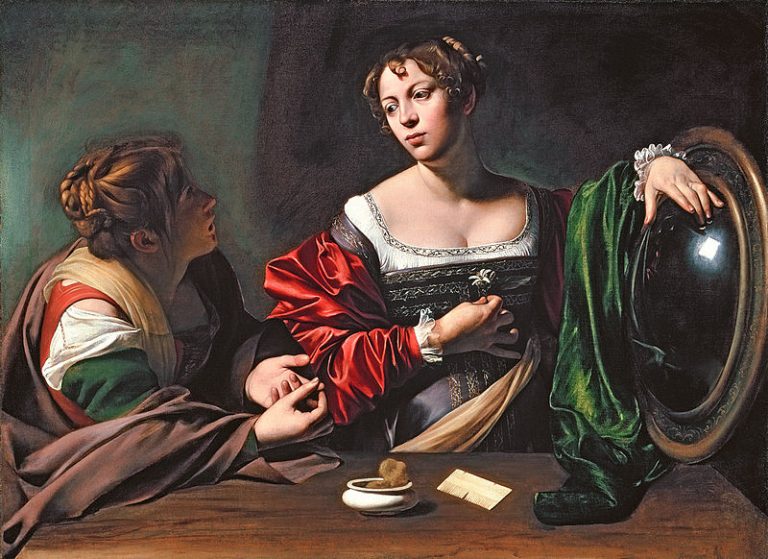 Obraz Obrácení Magdaleny. Caravaggio patří mezi mistry štětce, ale mezilidské vztahy nejsou jeho parketa.