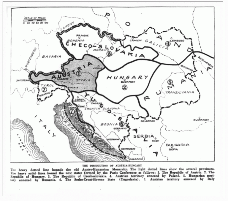Mírovými smlouvami z Versailles nejvíc tratí Maďaři i Rakušani. Češi mohli být se svým územím relativně spokojení.