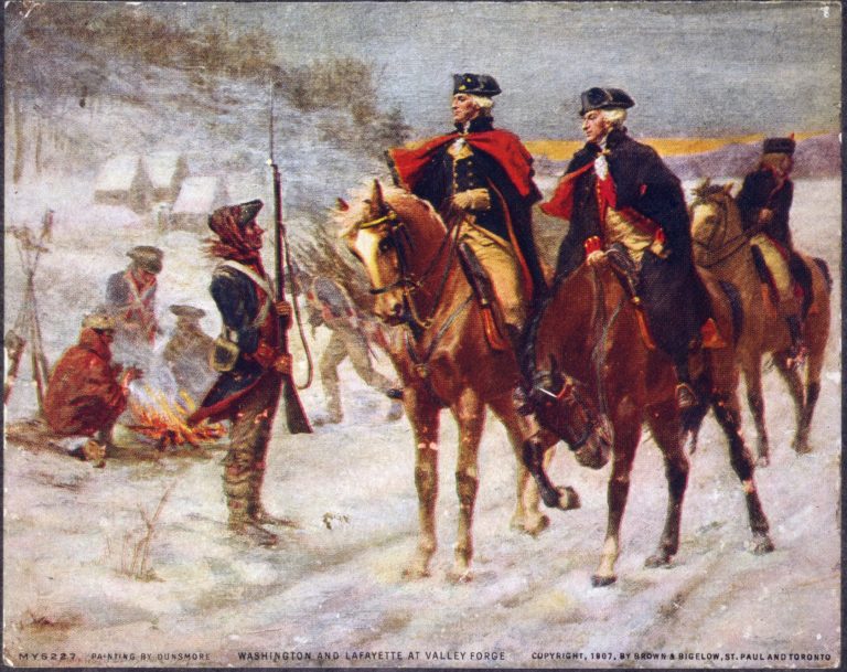 Ať je zima nebo léto, George Washington je na bitevním poli vždy se svými vojáky.