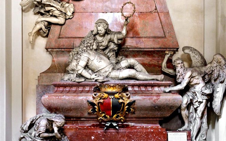 Vratislavův zdobný, vrcholně barokní náhrobek zhotovil uznávaný sochař Brokoff.