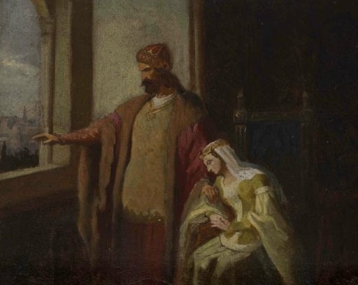 Kunhuta Uherská se loučí se svým manželem Přemyslem Otakarem II. , který zanedlouho zemře v bitvě na Moravském poli.