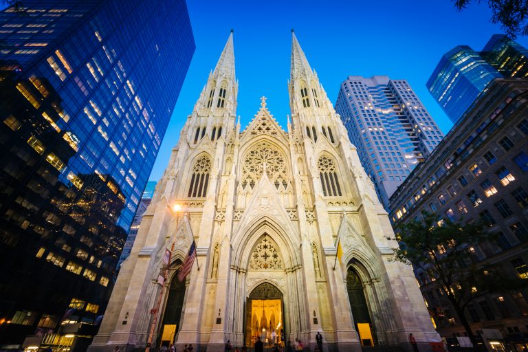 V době, kdy byla katedrála stavěna, zaznamenal New York obrovský nápor irských přistěhovalců, a proto bylo rozhodnuto, že katedrála bude zasvěcena svatému Patrikovi, patronovi Irska.