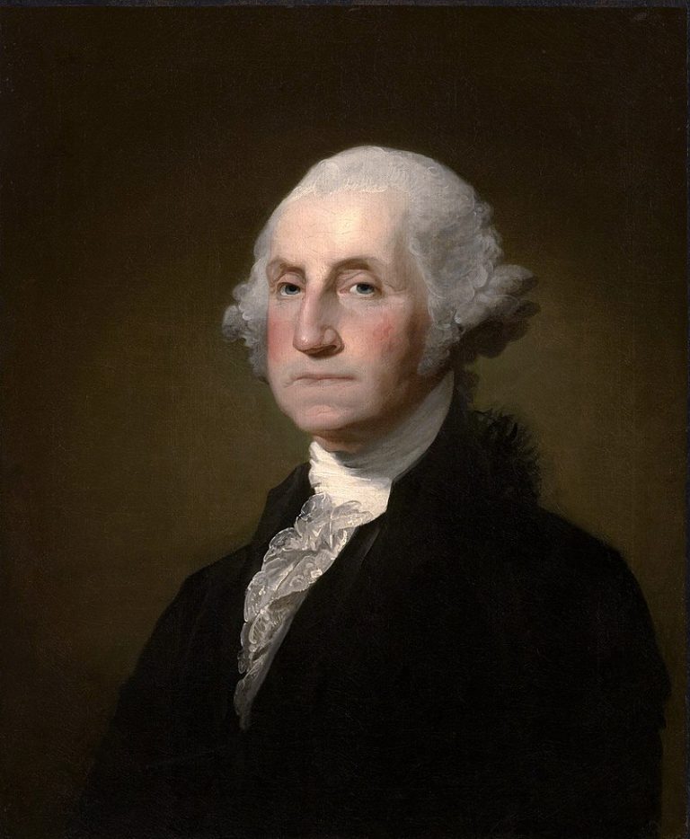 První americký preziden George Washington otevírá ústa velmi opatrně. Je si vědom špatného stavu svého chrupu.