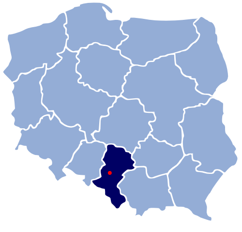 Poloha Gliwic na mapě současného Polska.