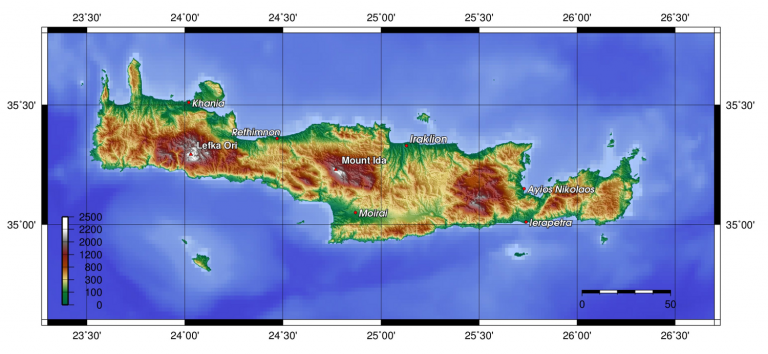Topografická mapa Kréty