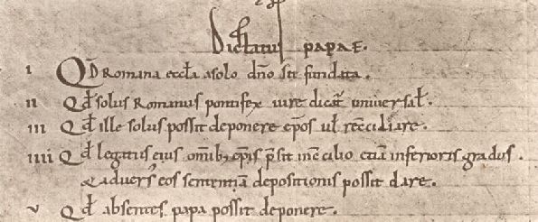 Bula Dictatus papae, kterou celý konflikt mezi Jindřichem a papežem zažehl.