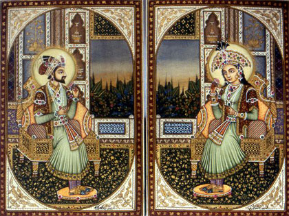 Mogul Šáhdžahán a milovaná manželka Mumtáz Mahal (v překladu: Perla paláce)