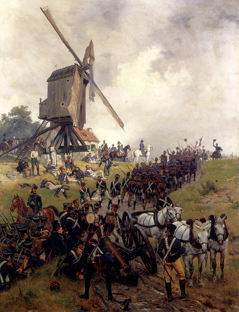 Francouzské jednotky míří na bojiště., Nechybí mezi nimi ani garda, které svému nejvyššímu veliteli zachrání krk.