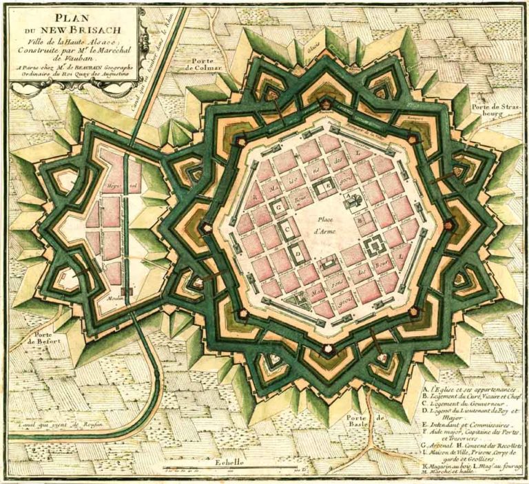 Plán majestátní pevnosti Neuf Brisach v Alsasku